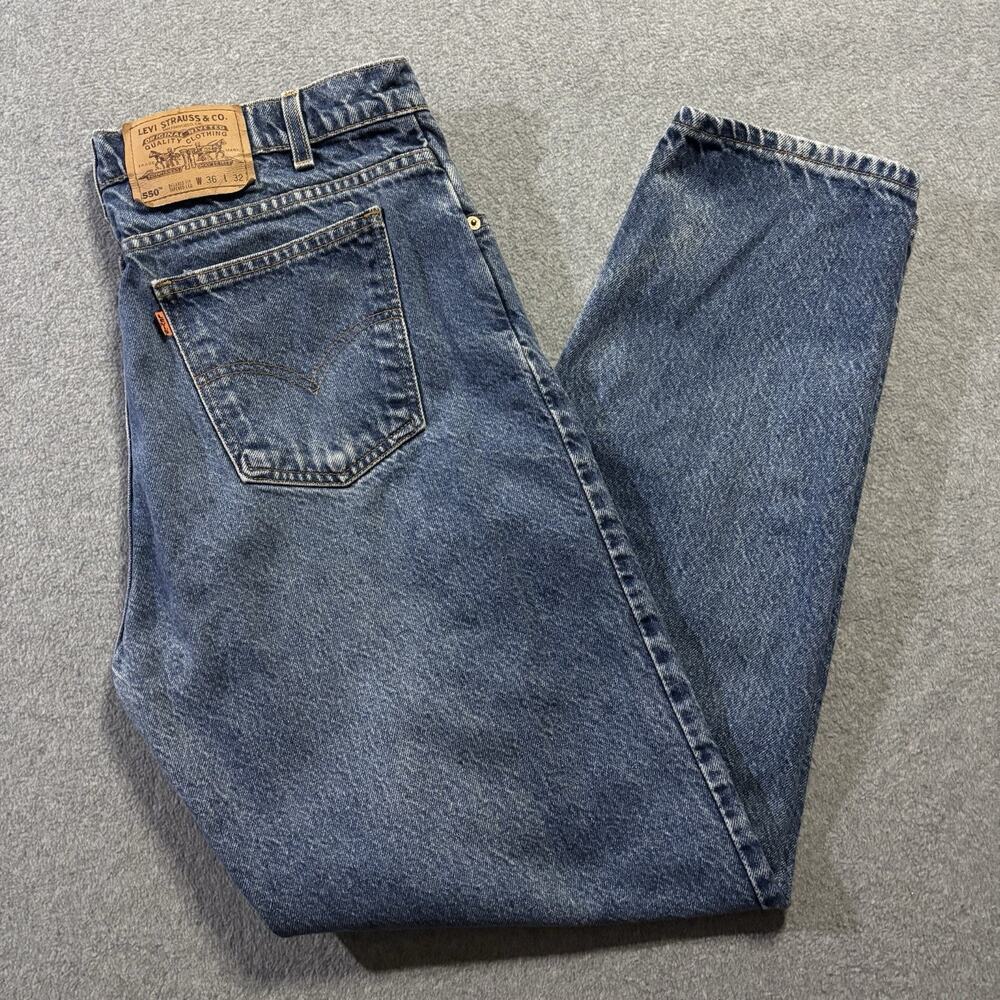 Vintage Levis 550 Orange Tab Jeans 90s Relaxed Tapered Blue 36x32 Fits 33x31.5